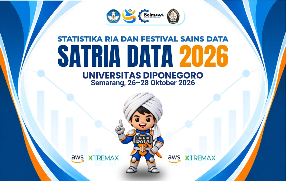 Poster resmi Statistika Ria dan Festival Sains Data (Satria Data) 2026 di Universitas Diponegoro.